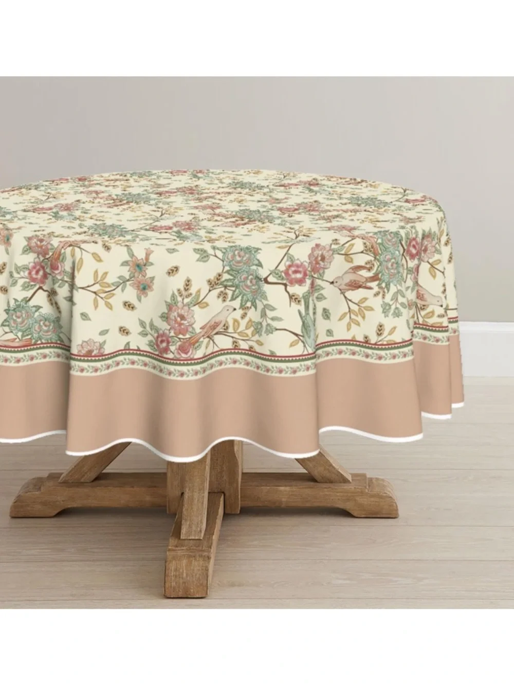 Floral Birds Tablecloth 70” ROUND Washable